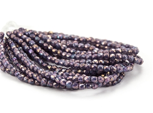3mm Firepolish Czech Glass Beads - Translucent Purple Mother of Pearl