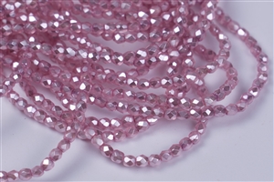 3mm Firepolish Czech Glass Beads - Soft Satin Pink