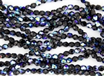 6mm Firepolish Czech Glass Beads - Jet Black AB