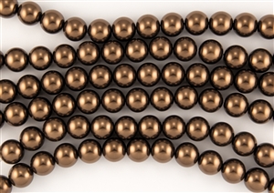 10mm Glass Round Pearl Beads - Bronze