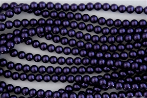 4mm Glass Round Pearl Beads - Dark Purple