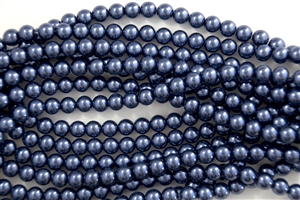 4mm Glass Round Pearl Beads - Navy Blue