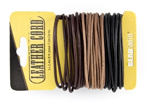2mm India Leather Cord - 24 ft - Black, Brown, Natural Assorted