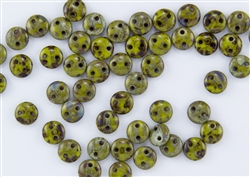 6mm Flat Lentils CzechMates Czech Glass Beads - Olive / Chartreuse Picasso L15