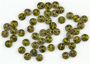 6mm Flat Lentils CzechMates Czech Glass Beads - Opaque Olive Picasso L57