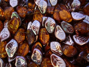 9x14mm Czech Beads Pressed Glass Leaves - Bronze Medium Topaz