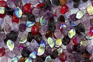 9x14mm Czech Beads Pressed Glass Leaves - Purple Vineyard Mix
