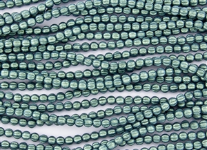 5mm Corrugated Melon Round Czech Glass Beads - Lt. Green Metallic Suede
