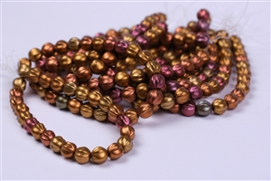 6mm Corrugated Melon Round Czech Glass Beads - Satin Metallic Mix