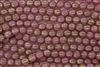 8mm Corrugated Melon Round Czech Glass Beads - Milky Pink Marbled Gold