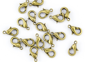 Lobster Claws Clasps 13mm - Antique Brass