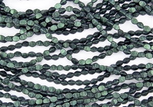 5x3mm Czech Glass Pinch Spacer Beads - Chrome Emerald Green