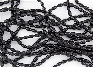 Glass Rice Pearl Beads 6x4mm - Black