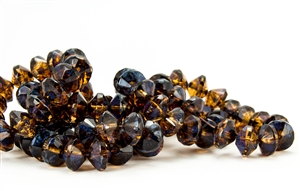 11x7mm Rivoli Saucer Czech Glass Beads - Dark Amber Picasso