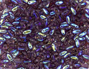 Rizo 2.5 x 6mm Czech Glass Long Rice Drop Beads - Amethyst AB RZ208