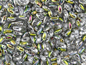 Rizo 2.5 x 6mm Czech Glass Long Rice Drop Beads - Crystal Vitrail RZ215
