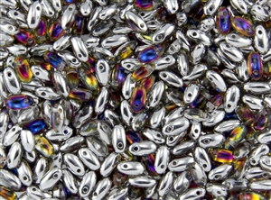 Rizo 2.5 x 6mm Czech Glass Long Rice Drop Beads - Crystal Silver Blue Volcano RZ217