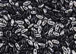 Rizo 2.5 x 6mm Czech Glass Long Rice Drop Beads - Jet Black Half Chrome RZ220