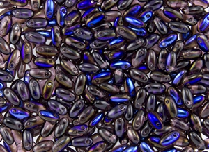 Rizo 2.5 x 6mm Czech Glass Long Rice Drop Beads - Amethyst Azuro / Iris Blue RZ226