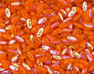Rizo 2.5 x 6mm Czech Glass Long Rice Drop Beads - Orange Opal AB RZ227