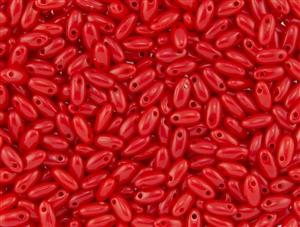 Rizo 2.5 x 6mm Czech Glass Long Rice Drop Beads - Red Opaque RZ234