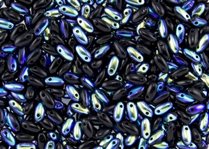 Rizo 2.5 x 6mm Czech Glass Long Rice Drop Beads - Jet Black AB RZ242