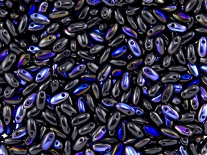 Rizo 2.5 x 6mm Czech Glass Long Rice Drop Beads - Jet Azuro / Iris Blue RZ260