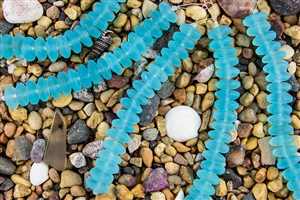 Strand of Sea Glass Button Freeform Beads - Light Aqua