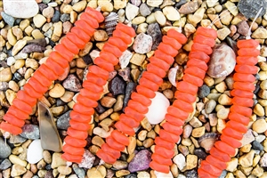 Strand of Sea Glass Button Freeform Beads - Tangerine Orange