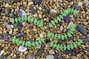 Strand of Sea Glass Button Freeform Beads w/Spacers - Opaque Spring Green