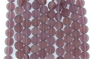 Strand of Sea Glass 12mm Puffed Coin Beads - Medium Amethyst