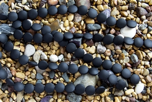 LONG Strand of Sea Glass 12mm Puffed Coin Beads - Black Opaque