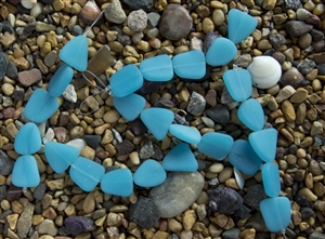 Strand of Sea Glass Flat Freeform Beads - Opaque Blue Opal