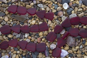 Strand of Sea Glass Flat Freeform Beads - Ruby Red