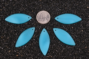 5 x Beach Sea Glass Marquise Pendant Beads 48x19mm - Blue Opal