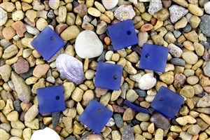 6 x Beach Sea Glass Curved Pendant Beads Flat Square 17.5mm - Cobalt Blue