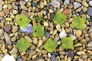 6 x Beach Sea Glass Curved Pendant Beads Flat Square 17.5mm - Lime Green