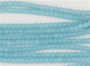 Strand of Sea Glass 4mm Round Beads - Opaque Blue Opal