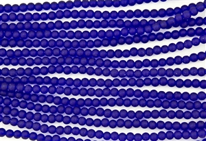 Strand of Sea Glass 4mm Round Beads - Cobalt Blue