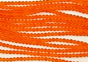 Strand of Sea Glass 4mm Round Beads - Hyacinth Orange