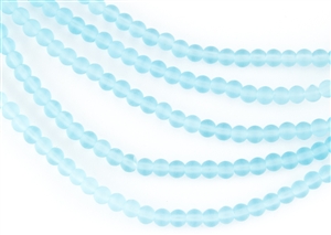 Strand of Sea Glass 4mm Round Beads - Light Aqua