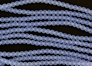 Strand of Sea Glass 4mm Round Beads - Light Sapphire