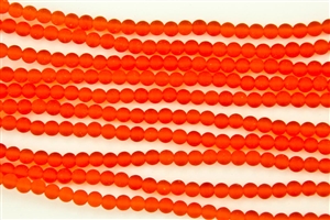 Strand of Sea Glass 4mm Round Beads - Tangerine