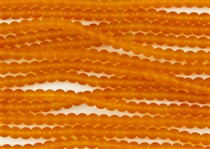 Strand of Sea Glass 6mm Round Beads - Light Tangerine Orange