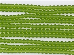 Strand of Sea Glass 6mm Round Beads - Lime Green