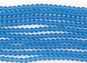 Strand of Sea Glass 6mm Round Beads - Pacific Blue