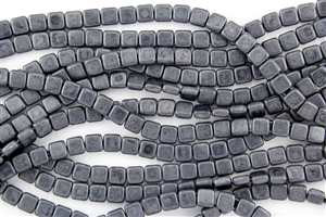 CzechMates 6mm Tiles Czech Glass Beads - Hematite Metallic Matte T24