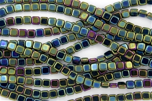 CzechMates 6mm Tiles Czech Glass Beads - Iris Green Metallic T30