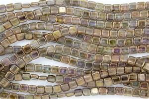 CzechMates 6mm Tiles Czech Glass Beads - Transparent Gold Smoke Topaz Luster T33