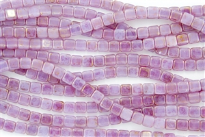 CzechMates 6mm Tiles Czech Glass Beads - Milky Alexandrite Pink Topaz Luster T49